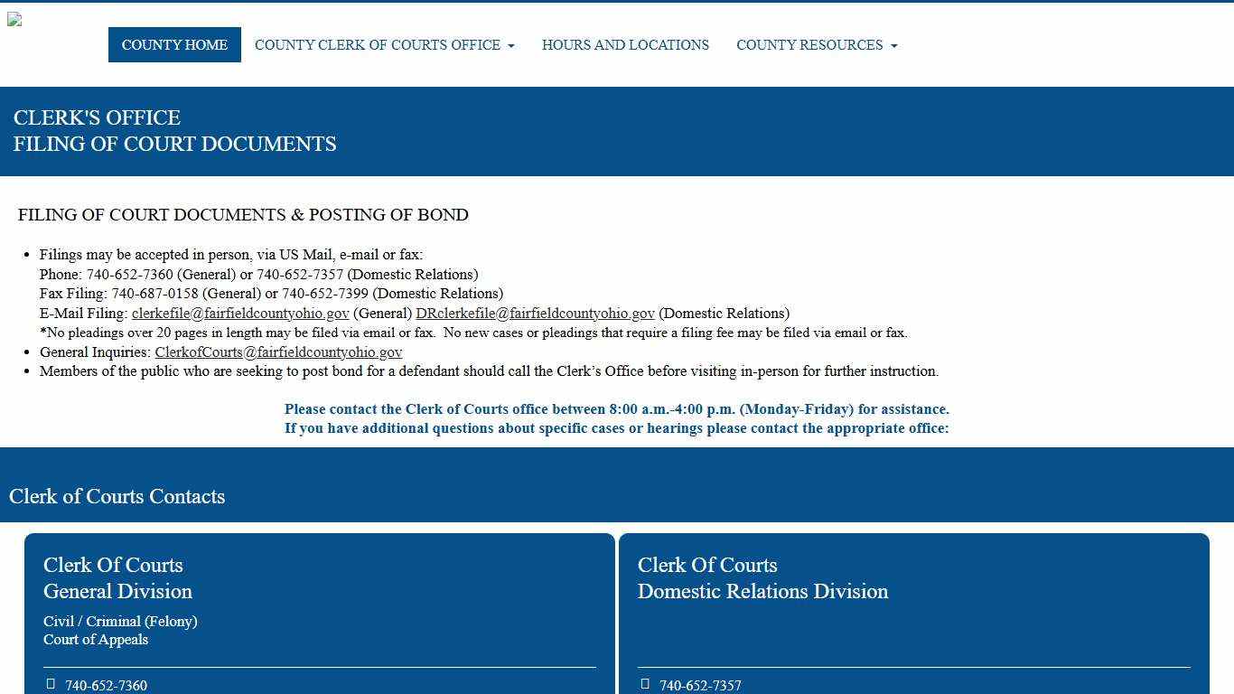 Filing of Court Documents - Fairfield County Clerk of Courts, Lancaster, Ohio