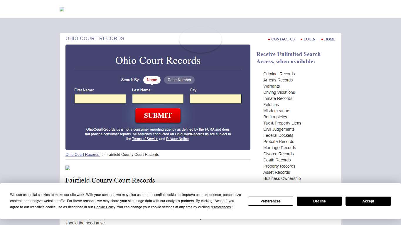 Fairfield County Court Records OhioCourtRecords.us